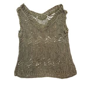 Vintage Crochet Olive Green Top XS